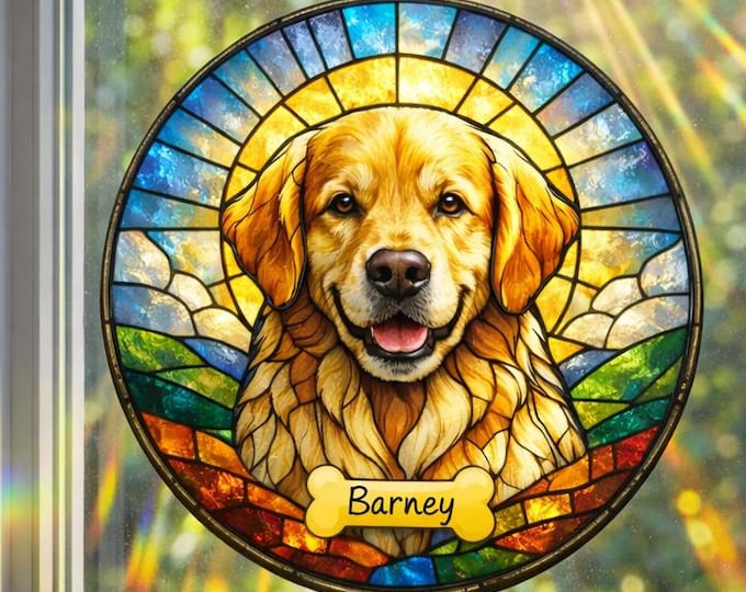 Personalized Dog Memorial Stained Glass Suncatcher, Christian Custom Pet Loss Gift, Rainbow Bridge Dog Portrait, Dog Sympathy Gift