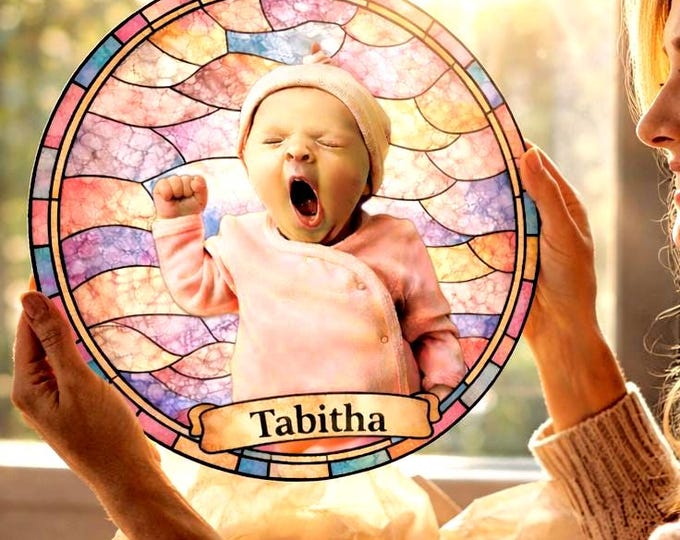Personalized Baby Stained Glass Suncatcher, Custom Newborn Gift, Baby Shower Gift, Nursery Window Decor, Mother's Day Gift