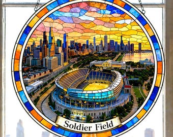 Chicago Bears Geschenk, Sonnefänger aus Buntglas für das Football Stadion, Fensterschmuck und NFL Fan Dekor