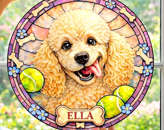 Personalized Dog Portrait Stained Glass Suncatcher, Custom Pet Memorial Stained Glass Photo Suncatcher, Dog Loss Keepsake, Pet Loss Gift