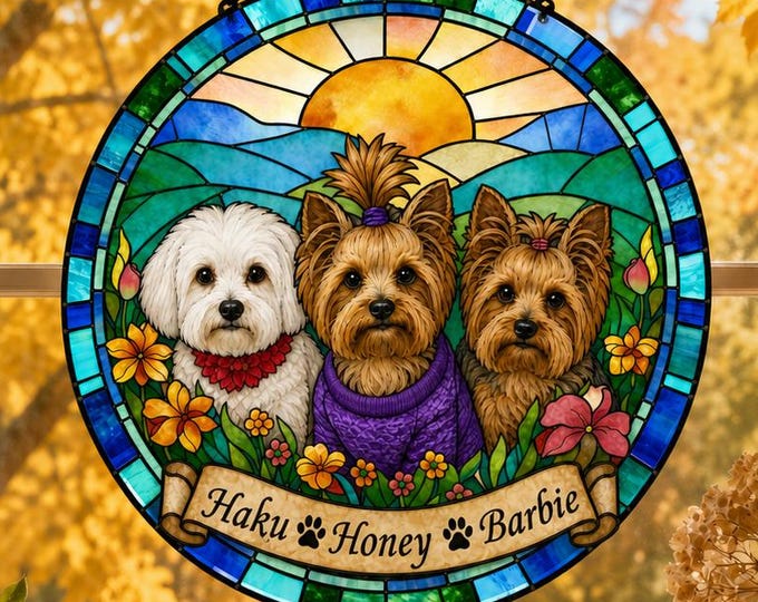 Personalized Dog Memorial Stained Glass Suncatcher, Christian Custom Pet Loss Gift, Rainbow Bridge Dog Portrait, Dog Sympathy Gift