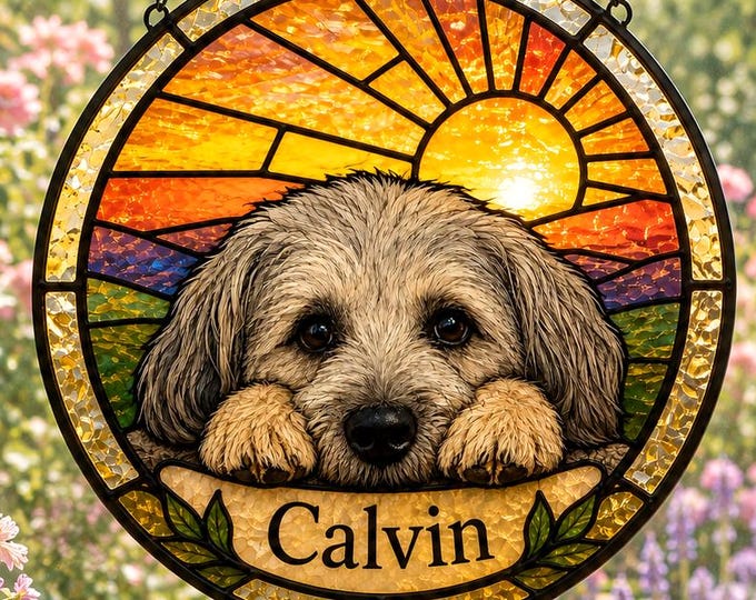 Personalized Dog Memorial Stained Glass Suncatcher, Christian Custom Pet Loss Gift, Rainbow Bridge Dog Portrait, Dog Sympathy Gift