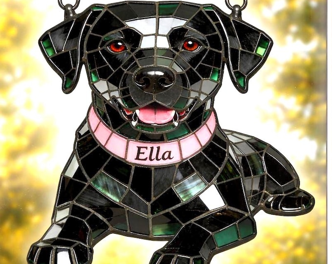 Personalized Dog Memorial Stained Glass Suncatcher, Christian Custom Pet Loss Gift, Rainbow Bridge Dog Portrait, Dog Sympathy Gift