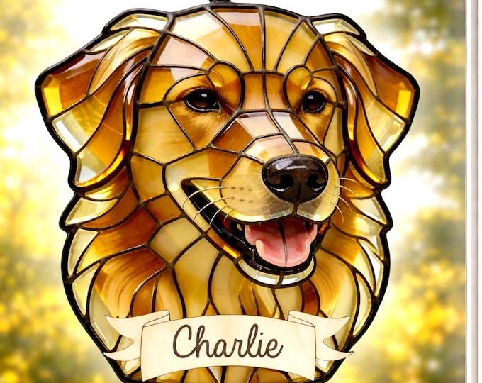 Personalized Dog Memorial Stained Glass Suncatcher, Christian Custom Pet Loss Gift, Rainbow Bridge Dog Portrait, Dog Sympathy Gift