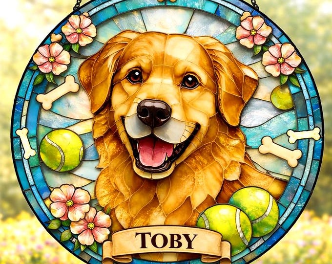 Personalized Dog Portrait Stained Glass Suncatcher, Custom Pet Memorial Stained Glass Photo Suncatcher, Dog Loss Keepsake, Pet Loss Gift
