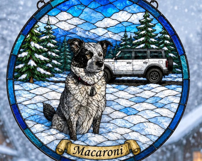 Personalized Dog Memorial Stained Glass Suncatcher, Christian Custom Pet Loss Gift, Rainbow Bridge Dog Portrait, Dog Sympathy Gift