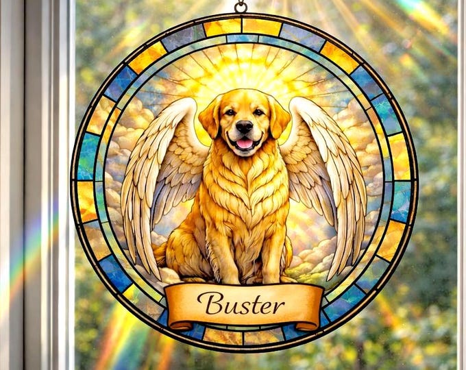 Personalized Dog Portrait Stained Glass Suncatcher, Custom Pet Memorial Stained Glass Photo Suncatcher, Dog Loss Keepsake, Pet Loss Gift