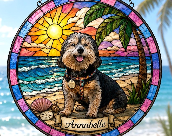 Personalized Dog Memorial Stained Glass Suncatcher, Christian Custom Pet Loss Gift, Rainbow Bridge Dog Portrait, Dog Sympathy Gift