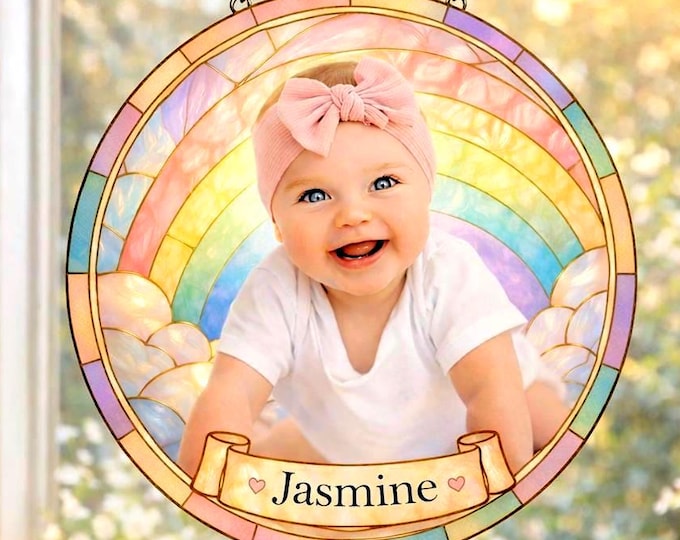 Personalized Baby Stained Glass Suncatcher, Custom Newborn Gift, Baby Shower Gift, Nursery Window Decor, Mother's Day Gift