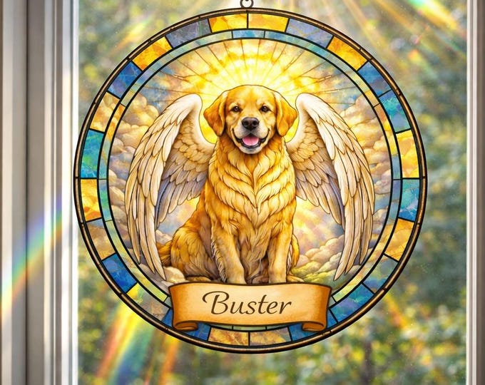 Personalized Dog Portrait Stained Glass Suncatcher, Custom Pet Memorial Stained Glass Photo Suncatcher, Dog Loss Keepsake, Pet Loss Gift