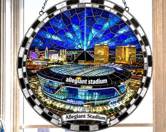 Las Vegas Raiders Geschenk, Allegiant Stadion Buntglas Suncatcher, Football Stadion Fensterbehang, personalisierte NFL Fan Decor