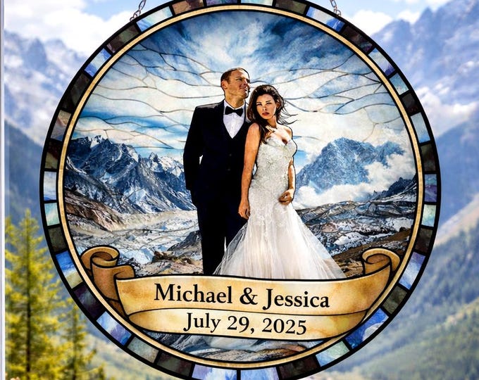 3rd Anniversary Gift, Glass Anniversary, Personalized Wedding Anniversary Stained Glass Sun catcher, Custom Anniversary Gift for Wife