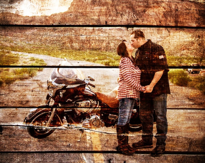 Wood Print Custom Wood Motorcycle Gift For Couple Gift For Him Couple Portrait Gift Photo On Wood Photo Print Wedding Anniversary Gift