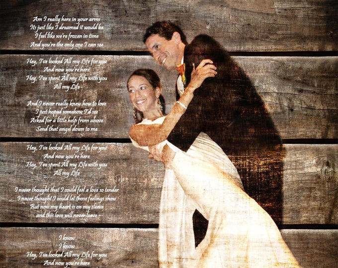 5th Anniversary Gift First Dance Lyrics 5 Year Anniversary First Dance Song Wood Print Photo on Wood Print on Wood Parents Anniversary