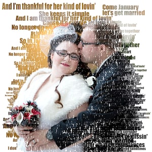 Custom Word Art Portrait on Canvas: Wedding Vows, Song Lyrics (16x20)