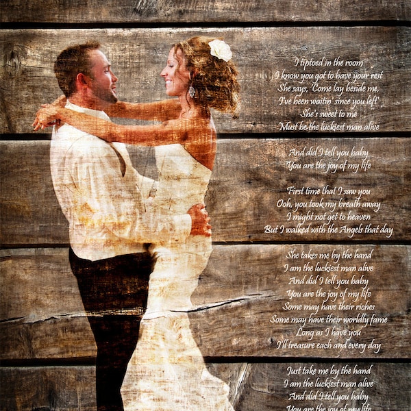 5th Anniversary Gift First Dance Lyrics 5 Year Anniversary First Dance Song Wood Print Photo on Wood Print on Wood Parents Anniversary