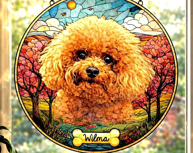 Personalized Dog Memorial Stained Glass Suncatcher, Christian Custom Pet Loss Gift, Rainbow Bridge Dog Portrait, Dog Sympathy Gift