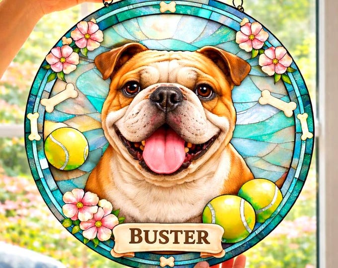 Personalized Dog Portrait Stained Glass Suncatcher, Custom Pet Memorial Stained Glass Photo Suncatcher, Dog Loss Keepsake, Pet Loss Gift