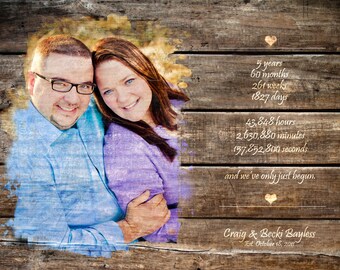 5th Anniversary Wedding Entrance Sign Wood Print Photo on Wood 5 Year Anniversary Photo Gift Wood Anniversary Gift Wedding Decoration