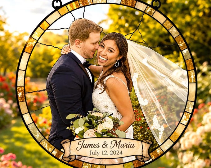 Third Anniversary Gift, Glass Anniversary, Personalized Wedding Anniversary Stained Glass Sun catcher, Custom Anniversary Gift for Wife