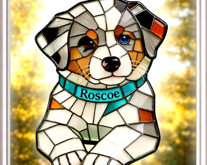 Personalized Dog Memorial Stained Glass Suncatcher, Christian Custom Pet Loss Gift, Rainbow Bridge Dog Portrait, Dog Sympathy Gift