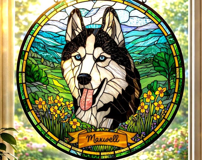 Personalized Dog Memorial Stained Glass Suncatcher, Christian Custom Pet Loss Gift, Rainbow Bridge Dog Portrait, Dog Sympathy Gift