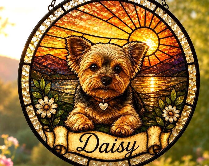 Personalized Dog Memorial Stained Glass Suncatcher, Christian Custom Pet Loss Gift, Rainbow Bridge Dog Portrait, Dog Sympathy Gift