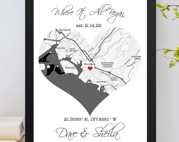 Map Wedding Anniversary Gift : First Date Gift