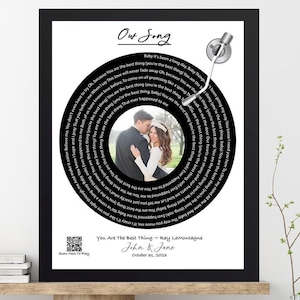 Letra de canción personalizada en vinilo – Regalo de papel para el primer aniversario con código QR