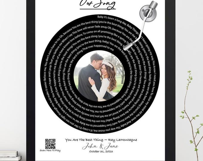 Custom Song Lyrics Record Art – 1st Anniversary Paper Gift with QR Code