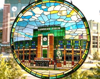 Green Bay Packers Stained Glass Suncatcher, Lambeau Field Window Hanging, Packers Fan Gift, Football Decor, Wisconsin Gift, Sports Fan Art