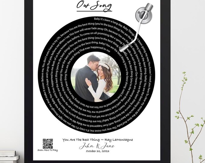 Custom Song Lyrics Record Art – 1st Anniversary Paper Gift with QR Code