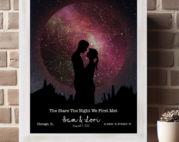 Stars The Night We Met Custom Star Map Print - Engagement Gift, Star Map By Date Anniversary Gift, Night Sky Print Personalised Gift