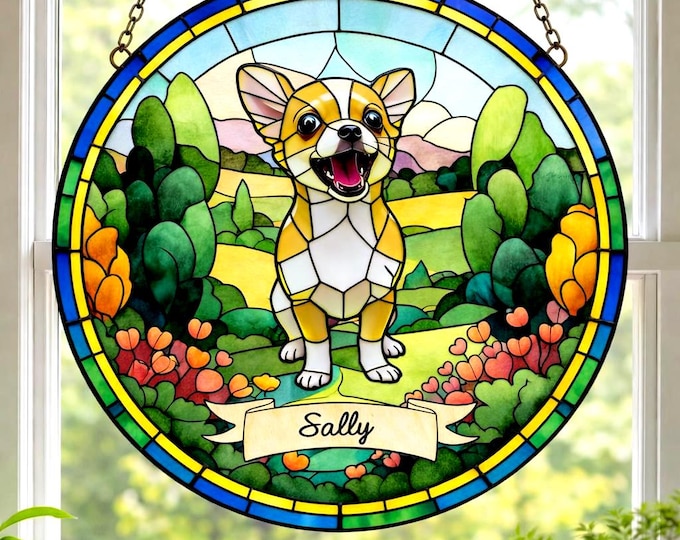 Custom Dog Portrait Stained Glass Suncatcher, Personalized Pet Gift, Dog Lover Gift, Custom Pet Memorial, Unique Dog Decor