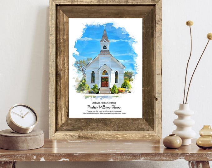 Pastor Appreciation Gift: Custom Church Gift, Watercolor Painting