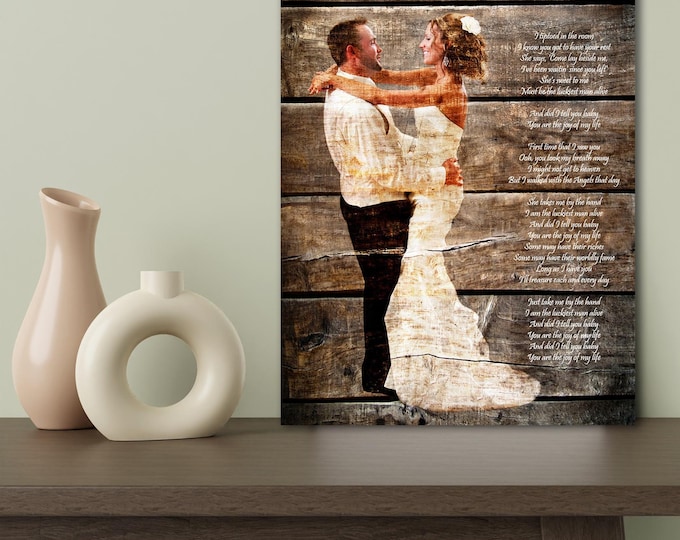 5th Anniversary Gift First Dance Lyrics 5 Year Anniversary Faux Wood Planks Wood Print Photo on Wood Print on Wood Parents Anniversary