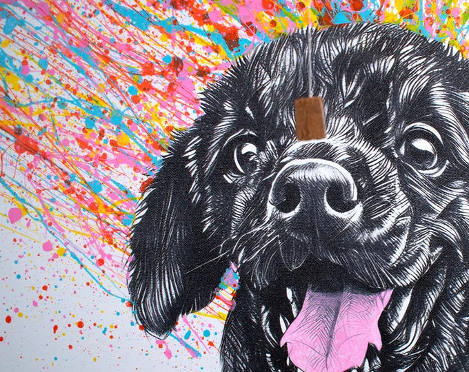 3D Pet Art Painted Portrait With Real Treat On Canvas. 20x24 Inches
