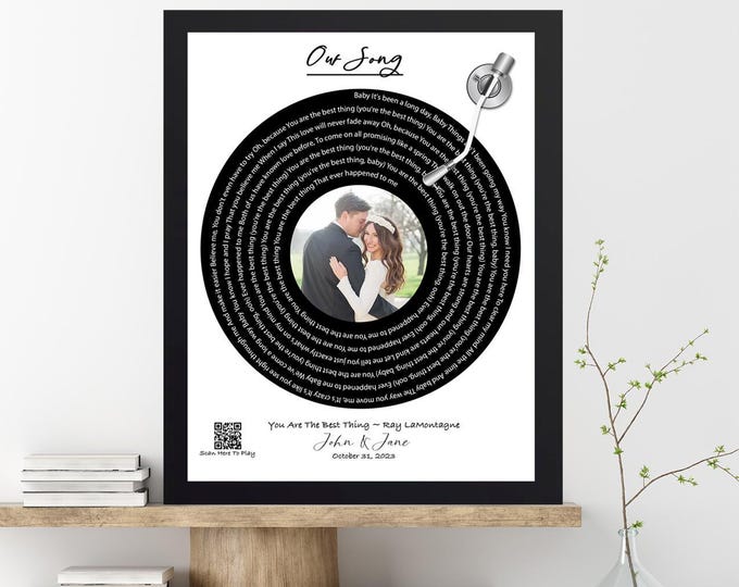 Custom Record Text Art with QR Code To Play Your Song - 1st Anniversary Paper Gift (8.5x11)
