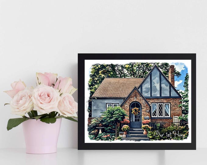Custom Watercolor First House or Dream House Painting
