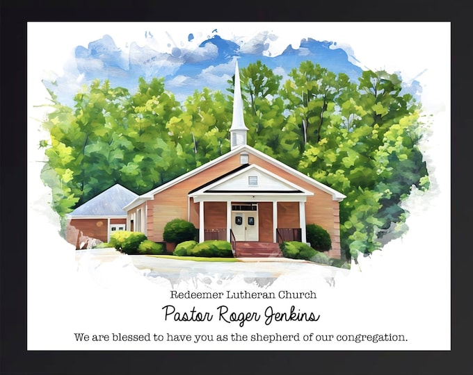 Pastor Gift: Custom Church Gift,  Watercolor Painting
