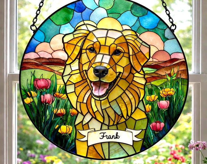 Custom Dog Portrait Stained Glass Suncatcher, Personalized Pet Gift, Dog Lover Gift, Custom Pet Memorial, Unique Dog Decor