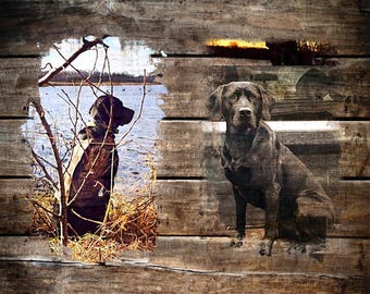 REAL WOOD print Custom Hunter Outdoorsman Gift Pet Dog Cat Kitten Horse from Your Photograph 16x20