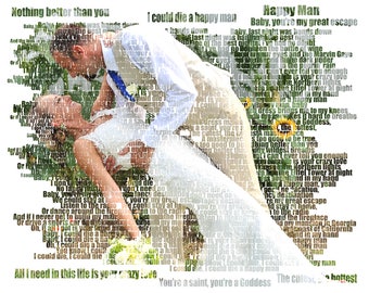 Gift For Couple 2nd Anniversary Couple Portrait Gift Photo Gift Gift For Boyfriend First Dance Song Wedding Vow Art Song Lyric Art 16x20