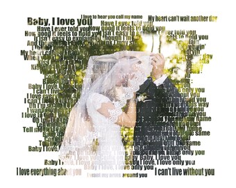 Word Art. Text Art. Custom Photo Gift Portrait On Canvas Wedding Vows Song Lyric Gift 16x20