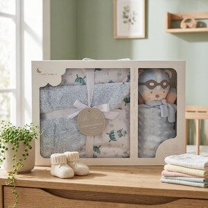 Personalized baby gift set with cuddly blanket, fur lining, embroidered name, baby girl/boy gift image 6