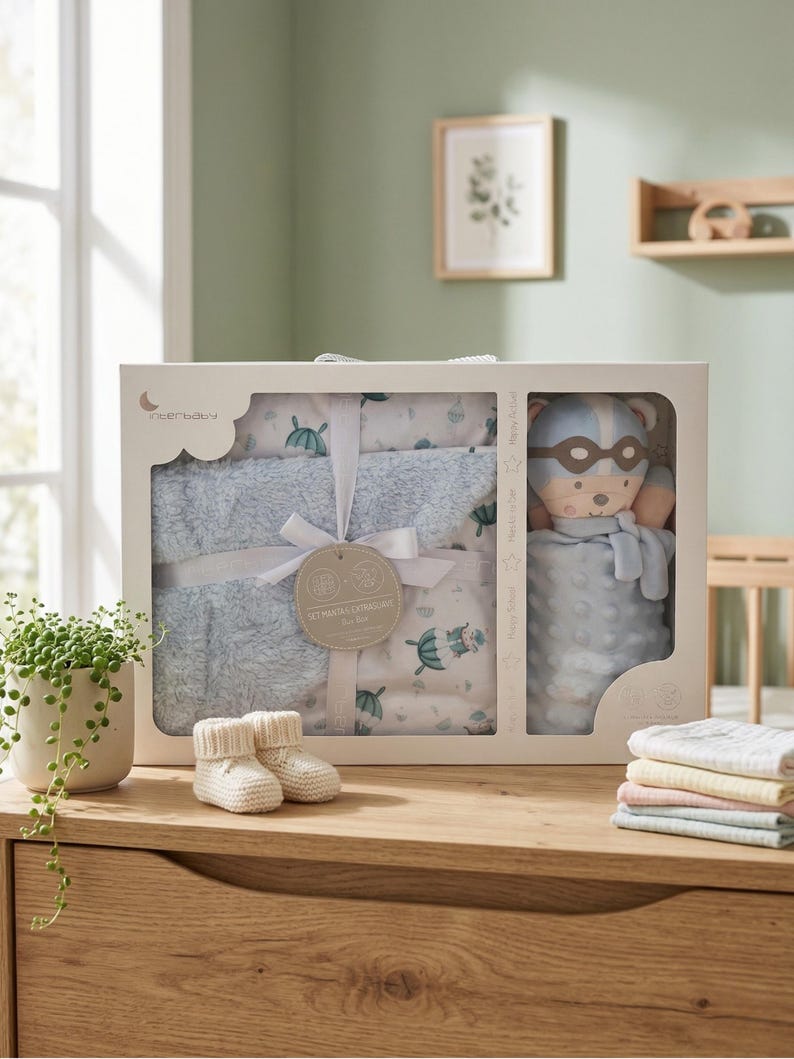 Personalized baby gift set with cuddly blanket, fur lining, embroidered name, baby girl/boy gift image 6