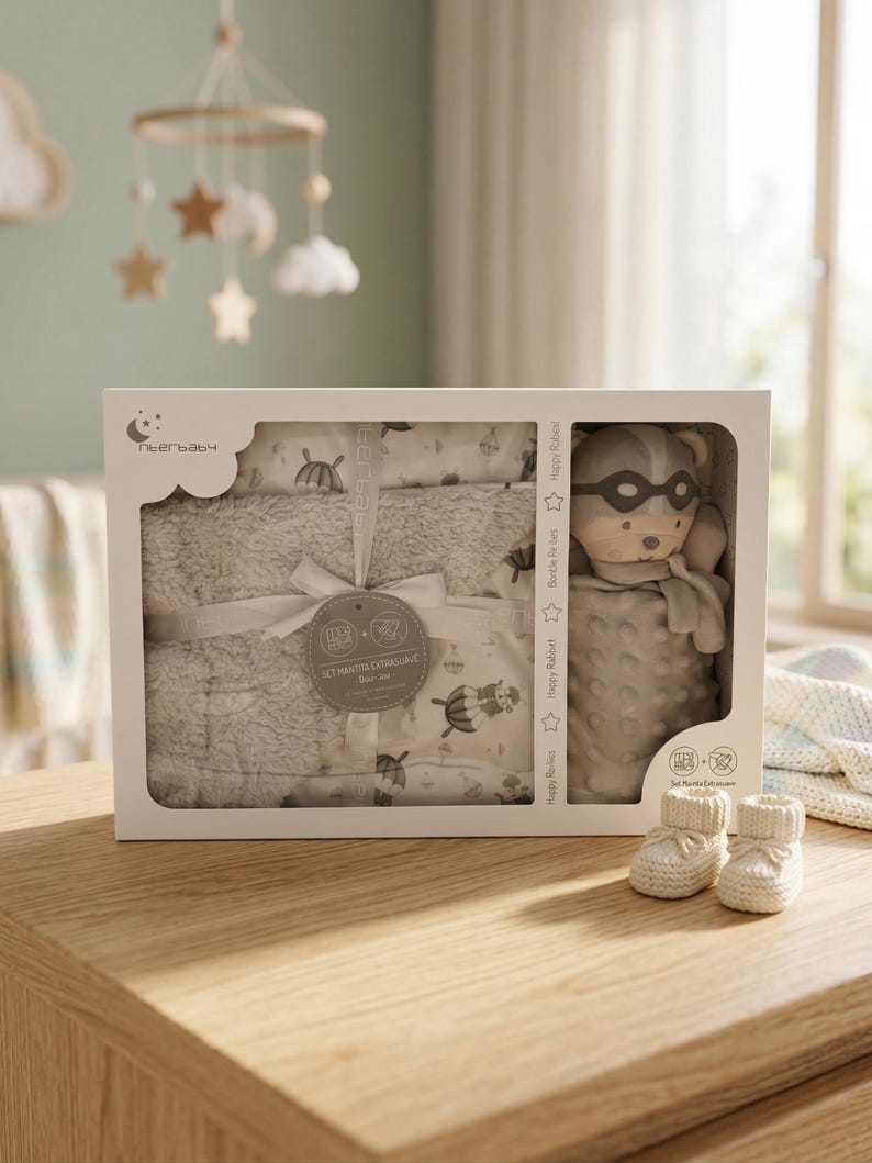 Personalized baby gift set with cuddly blanket, fur lining, embroidered name, baby girl/boy gift image 7