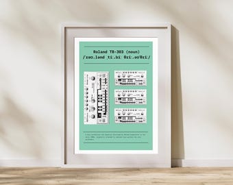 Impresión del sintetizador TB-303: Póster de música retro acid house (descarga digital A3/A4)