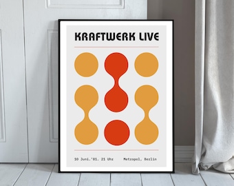 Kraftwerk Live-affisch – Retro elektronisk musik minimalistiskt tryck (digital nedladdning)