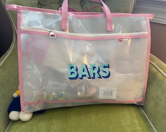 Large Embroidered Needlepoint Bag- Bars, WIP, NDLPT